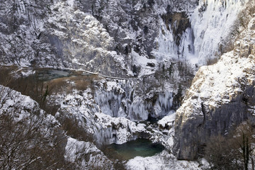Fototapeta na wymiar Plitvice lakes, national park in Croatia - winter edition