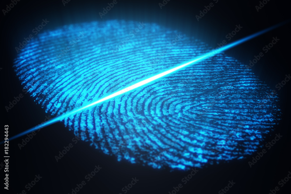 Aufkleber 3d illustration fingerprint scan provides security access with biometrics identification. concept fi