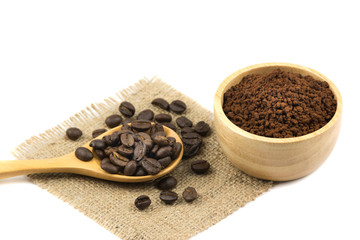 fresh roast coffee bean with beans powder