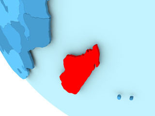 Madagascar on blue political globe