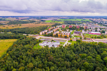 Fototapeta na wymiar Aerial view of the small city in Western Europe.