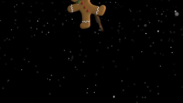 Christmas background. Flying gingerbread man