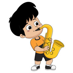 kid playing saxophone.Vector and illustration.