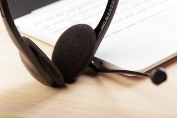 headset on keyboard computer laptop