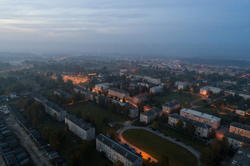 Aerial view of the city at night.