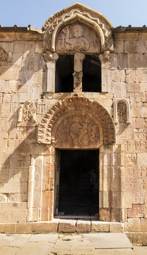 Armenia, the monastery of Noravank. The central entrance to the church of John the Baptist with a unique bas-relief depicting God the Father.