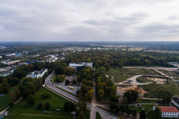 Aerial view of the city at autumn season.