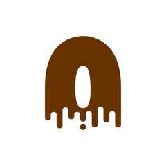 Number 0 Chocolate font. Sweetness numeral zero alphabet. Liquid lettering figure. Sweet viscous ABC sign