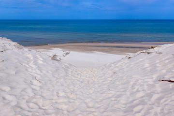 Sand dune over Baltic Sea in Slowinski National Park in Poland