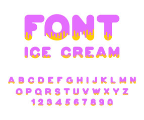 Ice cream font. sweetness alphabet. Liquid lettering. Sweet viscous ABC sign. Dessert vector illustration