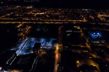 Aerial view of the city at night.