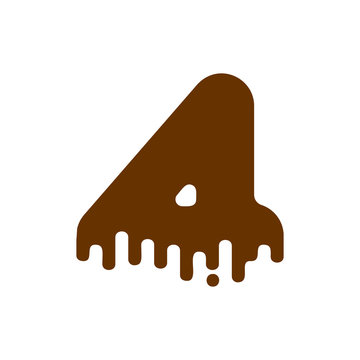 Number 4 Chocolate font. Sweetness numeral four alphabet. Liquid lettering figure. Sweet viscous ABC sign