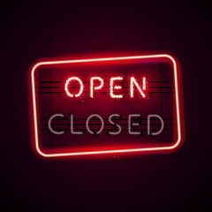 Glowing Open Neon Sign with Glitter