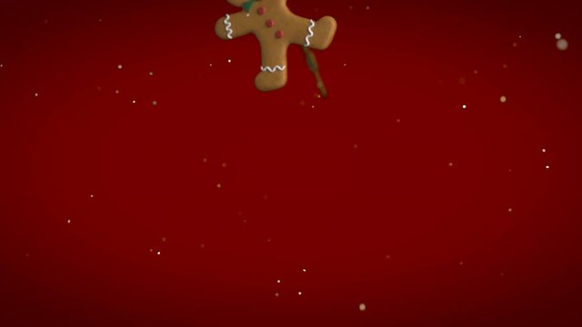 Christmas background. Flying gingerbread man