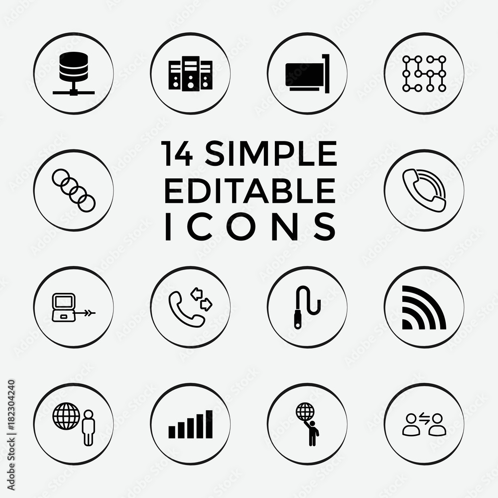 Poster set of 14 connection filled and outline icons