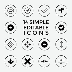 Set of 14 right filled and outline icons