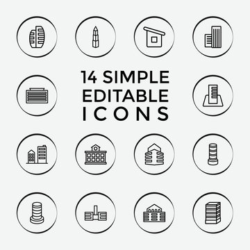 Set of 14 downtown outline icons