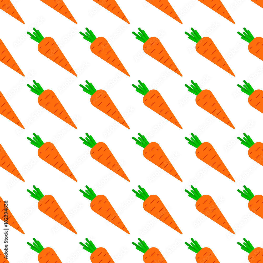 Poster abstract vector seamless pattern with carrots on white background. flat illustration of product from