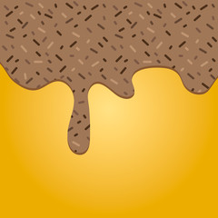 Abstract vector ice cream background. Flat illustration of dairy product. Color image with chocolatecream melted on wafer backdrop. Place for advertising. Banner for text. texture sweet food.