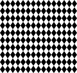 Abstract vector seamless pattern with black squares on white background. Flat illustration of chess board. Black and White image with geometric figures. Game play composition with rhombuses.