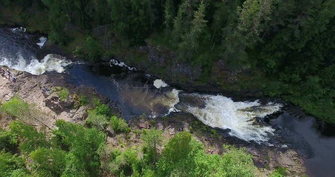 Top view at the Suna river watercourse with plain waterfall the Kivach. The Kivach is natural 	reserve in Karelia, northern Russia