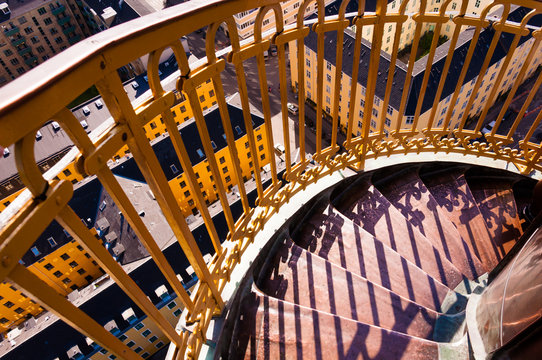 Spiral staircase on top of a church in Copenhagen, Denmark