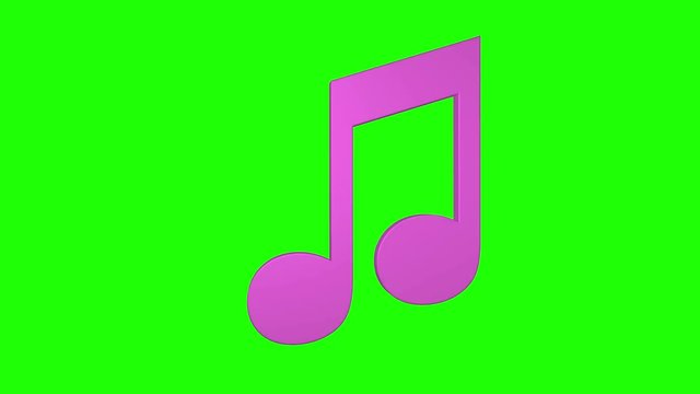Musical note rotating loop 3d green screen pink