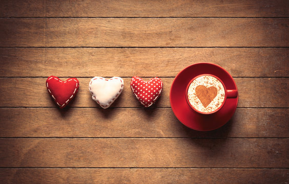 Heart shape toys and coffee cup