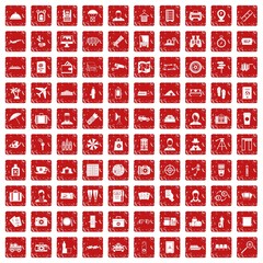 100 passport icons set grunge red