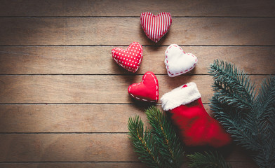 Santa Claus sock and heart shape toys