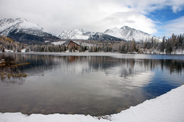 Strbske Pleso lake in the Tatras at winter in Slovakia