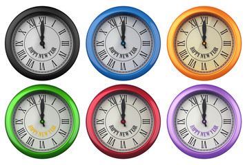 New Year Clock Isolated on White Background