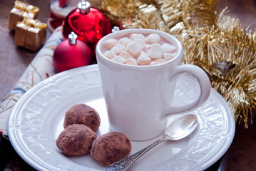Christmas Hot Chocolate with marshmallow, christmas cocoa