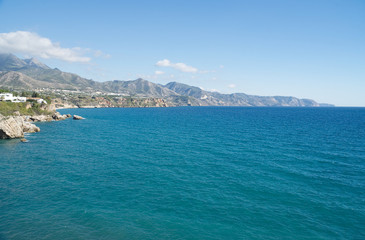 A view from Balcon de Europa (Balcony of Europe) in Nerja, Malaga province, Andalusia, Spain.