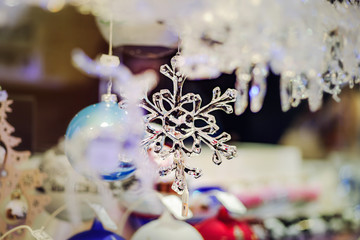 Traditional Christmas market with handmade souvenirs, Strasbourg, Alsace, France