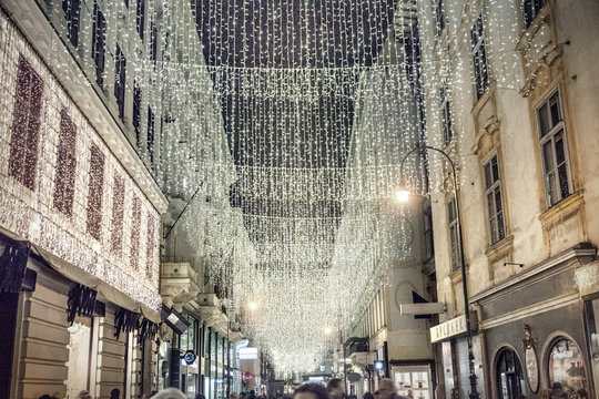 Street by night in Vienna, Austria