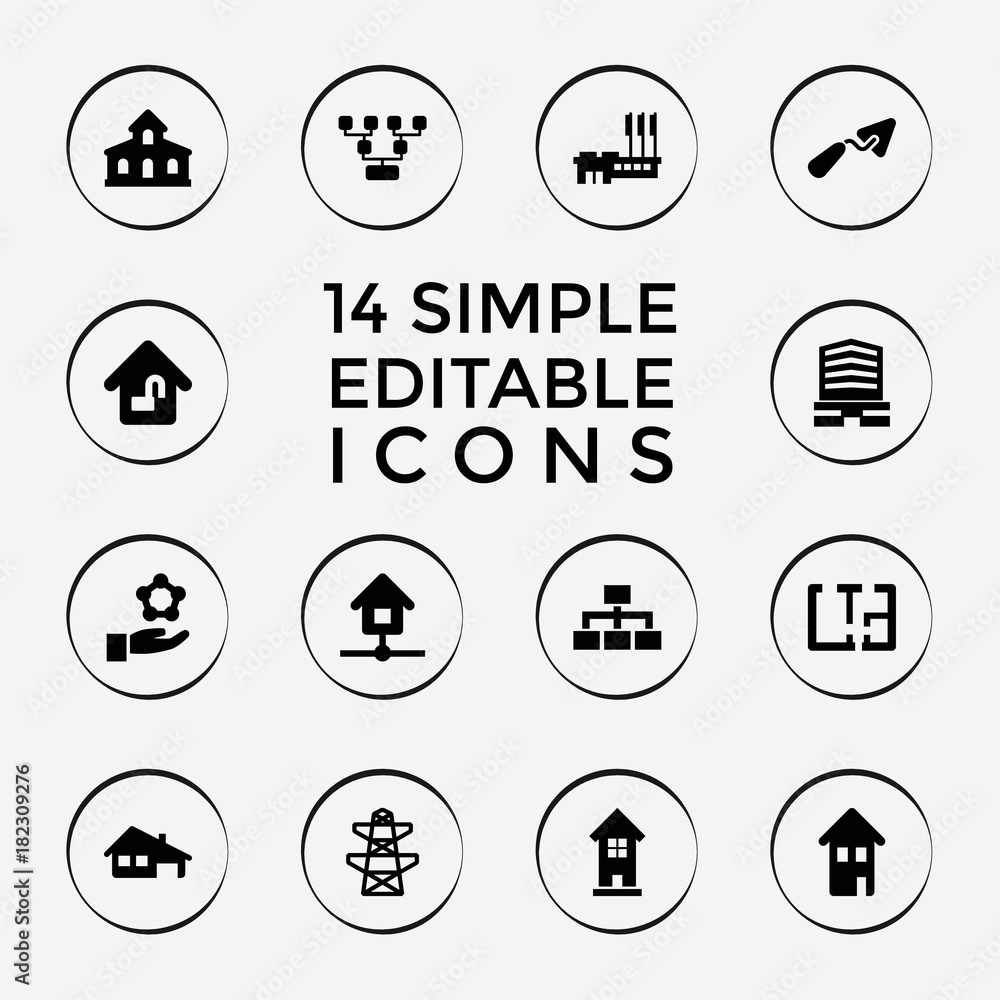 Poster set of 14 structure filled icons