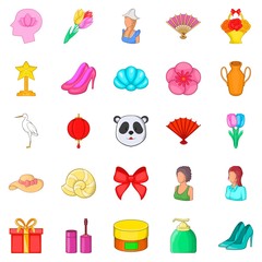 Beauty icons set, cartoon style