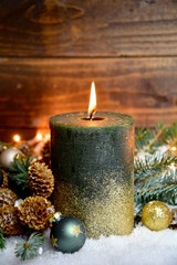 Adventskerze - Grün und Gold Glitzer