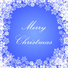 Merry Christmas greeting with snowflakes on blue background vector.