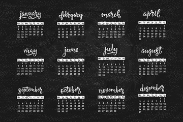 Vector calendar for month 2 0 1 8. Hand drawn lettering name of month for calendar design