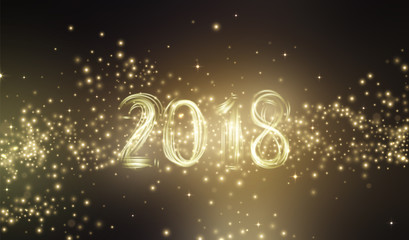 Happy new year 2018. Gold glitter stardust background. Vector illustration