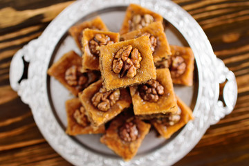 baklava - eastern confectionery made of puff pastry with nuts and honey.