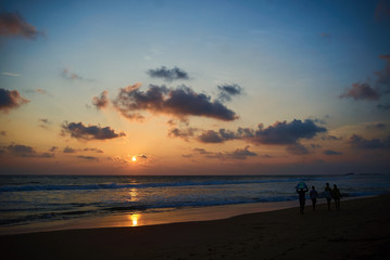 Beautiful sunset over ocean aerial shot