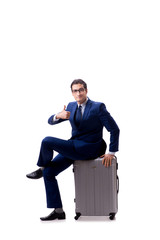 Young businessman with suitcase isolated on white background