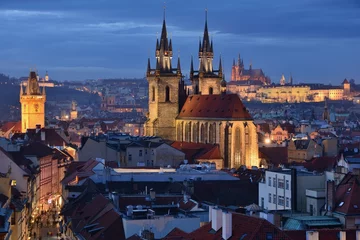 Foto op Plexiglas Prague Old Town, Church of Our Lady before Tyn and Prague Castle © dves