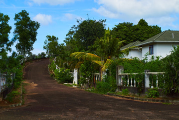 Fototapeta na wymiar traditional sri lanka villa in jungle with road