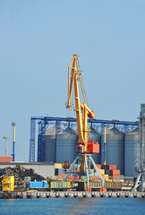 Cargo crane and grain silo
