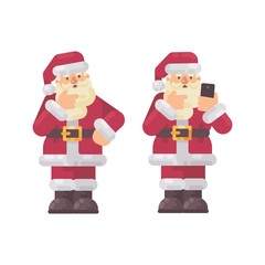 Santa Claus thinking and scratching his beard. Christmas character flat illustration