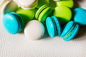 A french sweet delicacy, macaroons variety closeup.